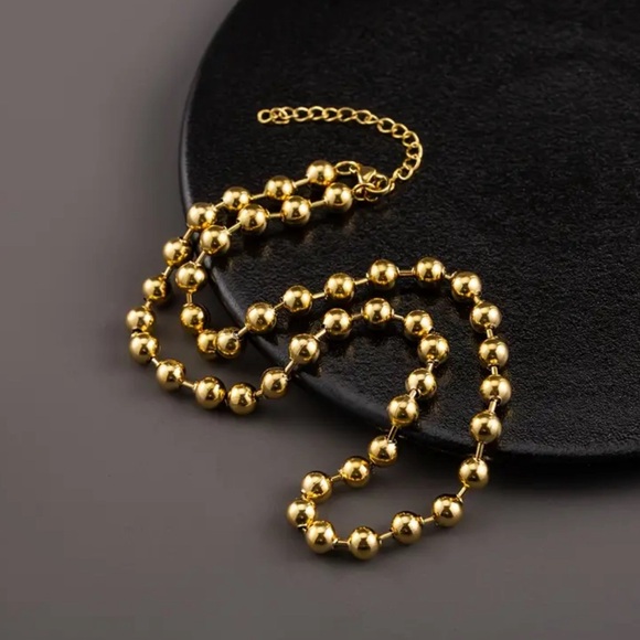 6mm Stainless Steel Necklace, Golden Plated Bead Chain Necklace - Picture 3 of 3
